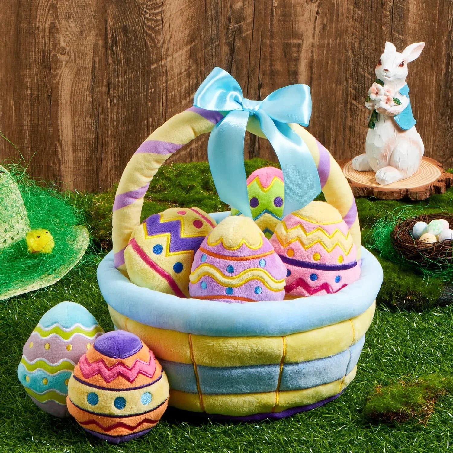 7 Pcs Easter Basket,Easter Basket Stuffers for Baby Toddlers Easter Egg Hunt,Easter Basket Fillers Soft Plush Toys for Kids Birthday Gifts