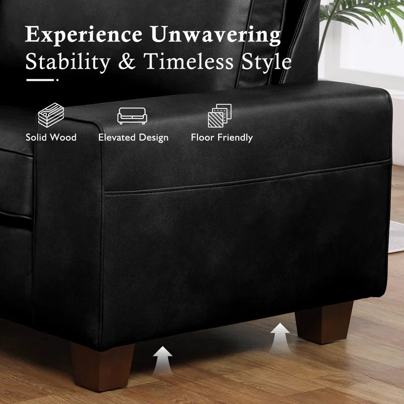 Gilmar 89" Upholstered Vegan Leather Sofa with Square Arms and Storage Pockets